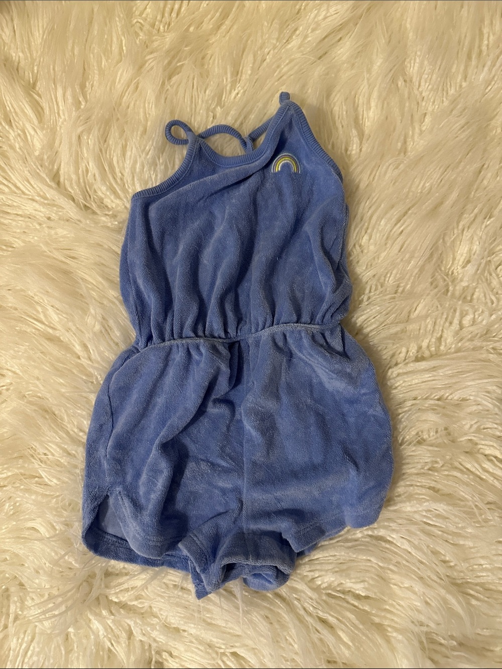 GAP Blue Terry Romper with Rainbow Patch